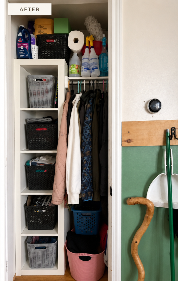 After photo of an organized entry closet